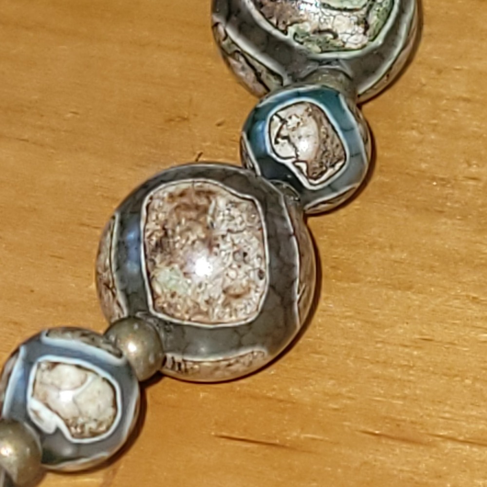 Vintage Football Agate Necklace Graduated Dragon Vein Stone Beads 24"